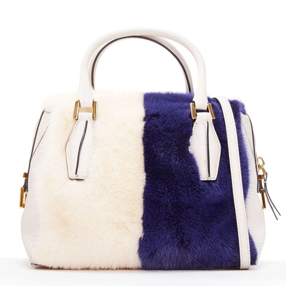 Tod's cream blue fur white leather bag
